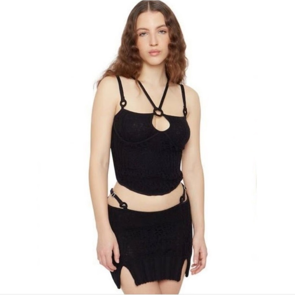 Danielle Guizio Crochet Knit Low Rise Mini Skirt Black Y2K Size XS Grunge Rave